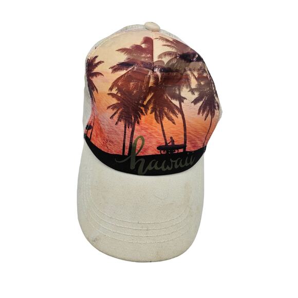 Vintage Y2K Island Crew Hawaii Snapback Trucker Hat White Palm Tree Print - Picture 1 of 6
